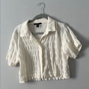 Forever 21 Cream Textured Button Down Shirt